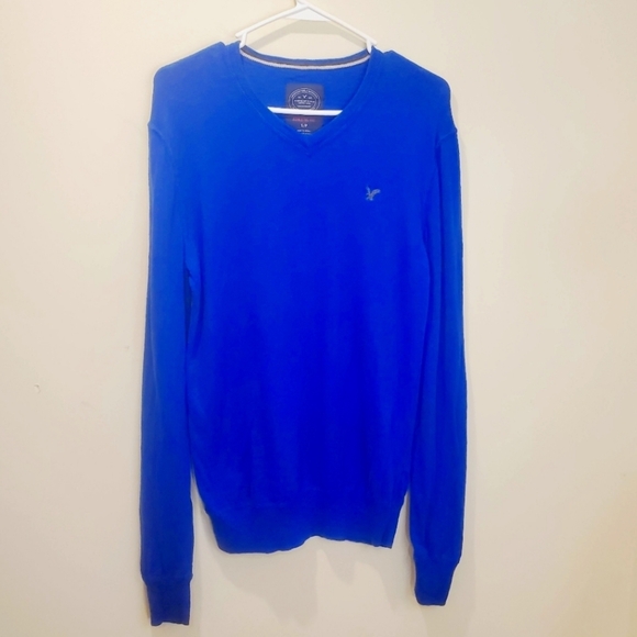 American Eagle Men's long sleeve V Neck Blue 100% cotton sweater size S - Picture 1 of 8